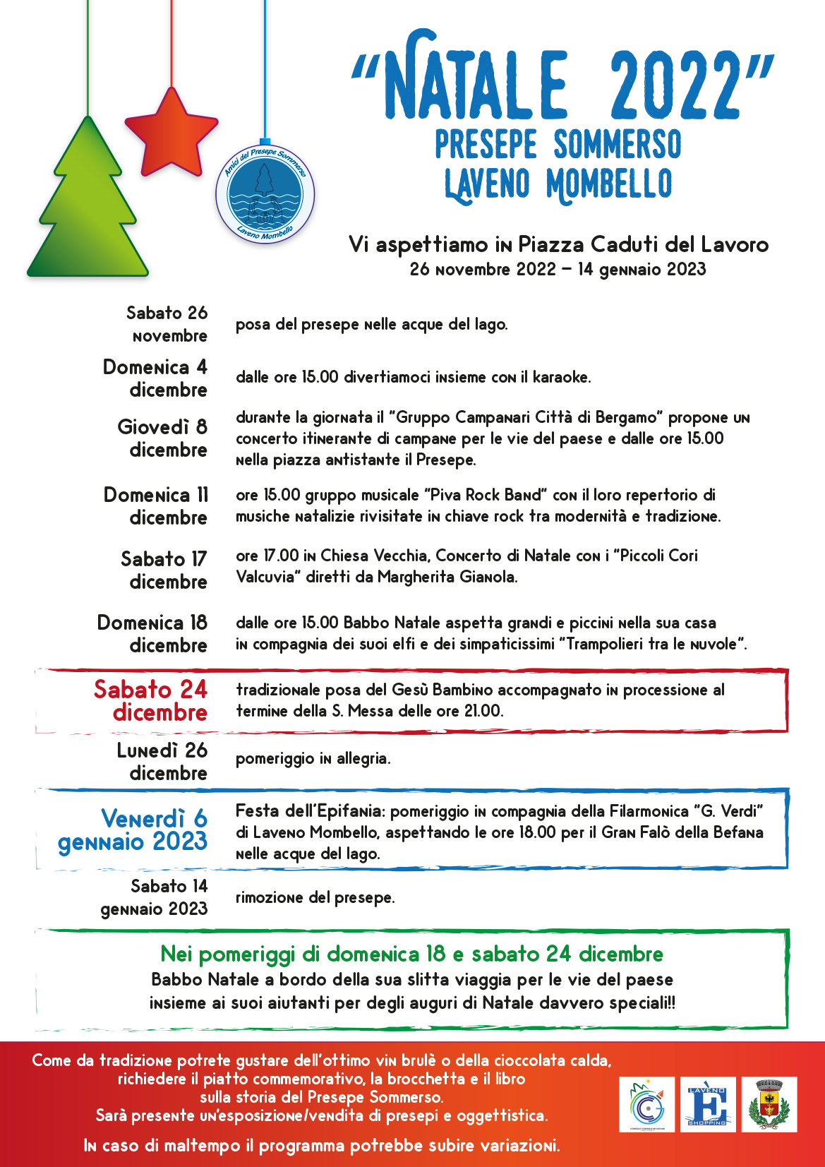 Programma ufficiale Presepe Sommerso Laveno Mombello Natale 2022